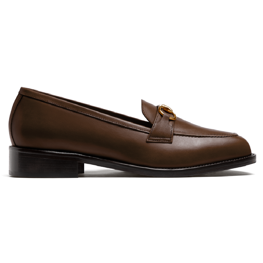 Brown horsebit loafers